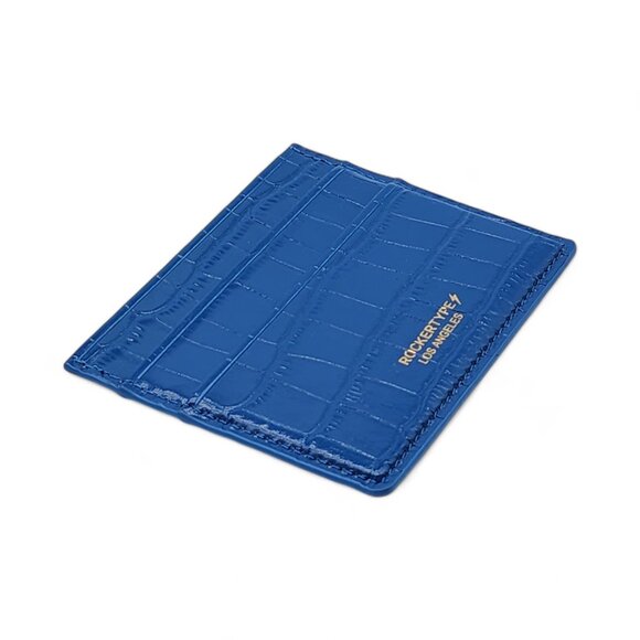 Rockertype Cardholder Wallet Crocodile Embossed Italian Leather Blue - Picture 3 of 4